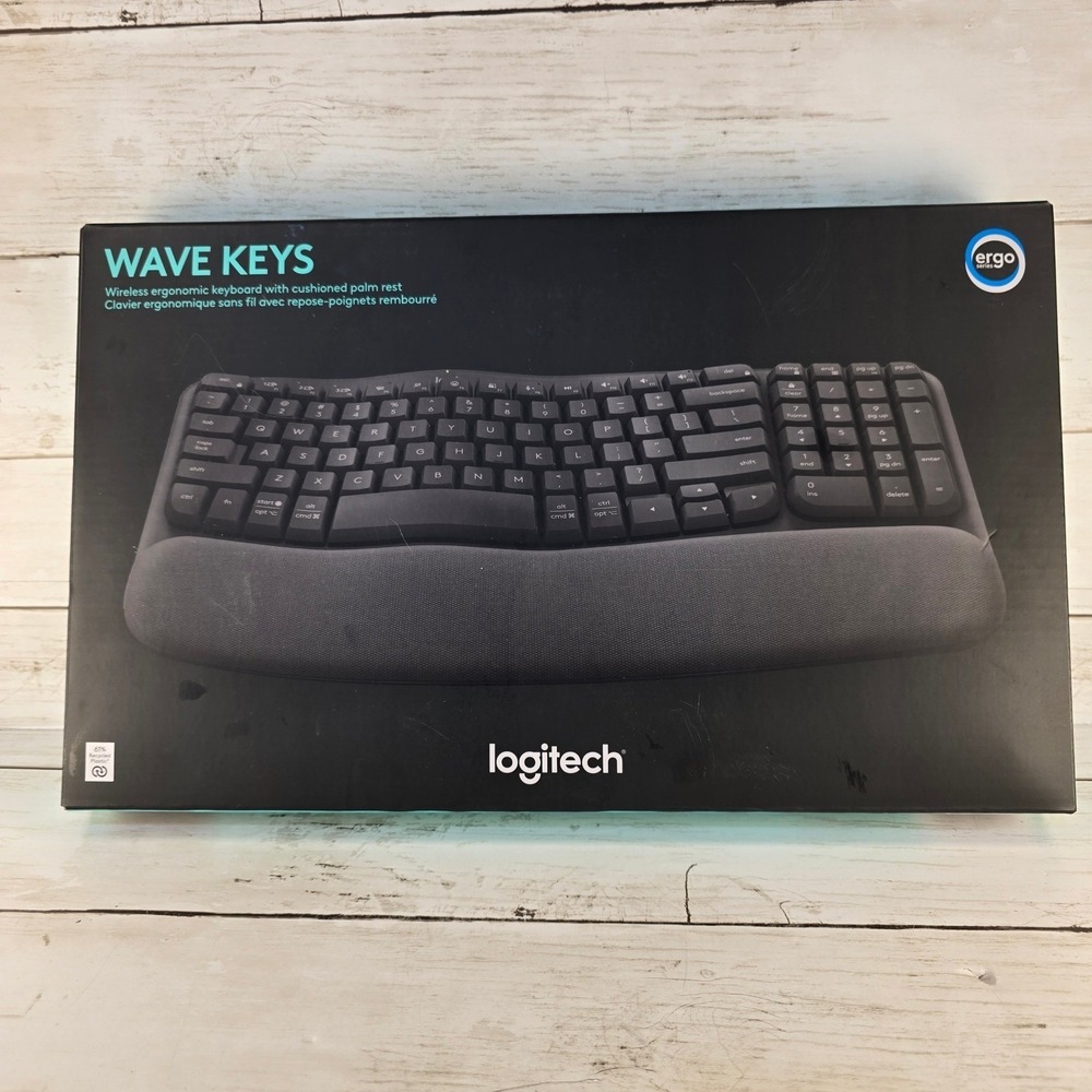 Logitech Wave Keys Wireless Ergonomic Keyboard Graphite Bluetooth Logi Bolt